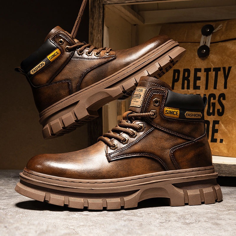 Men Shoes Boots - Botines de plataforma Vintage para Hombre,